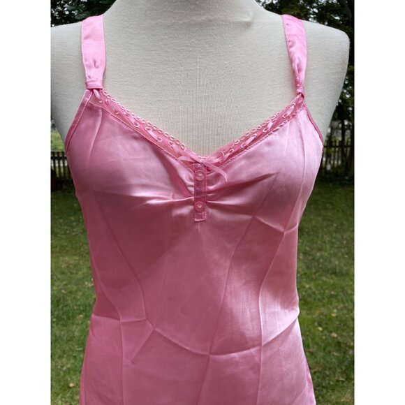 Pink Chemise Nightgown Vintage Kathryn With Lace Trim & Button Accents M Polyest - Picture 2 of 7